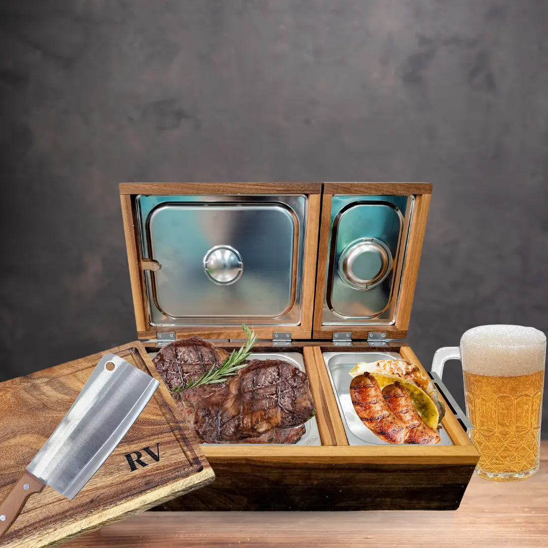 Caja grande grill box en uso con accesorios para Grill Box