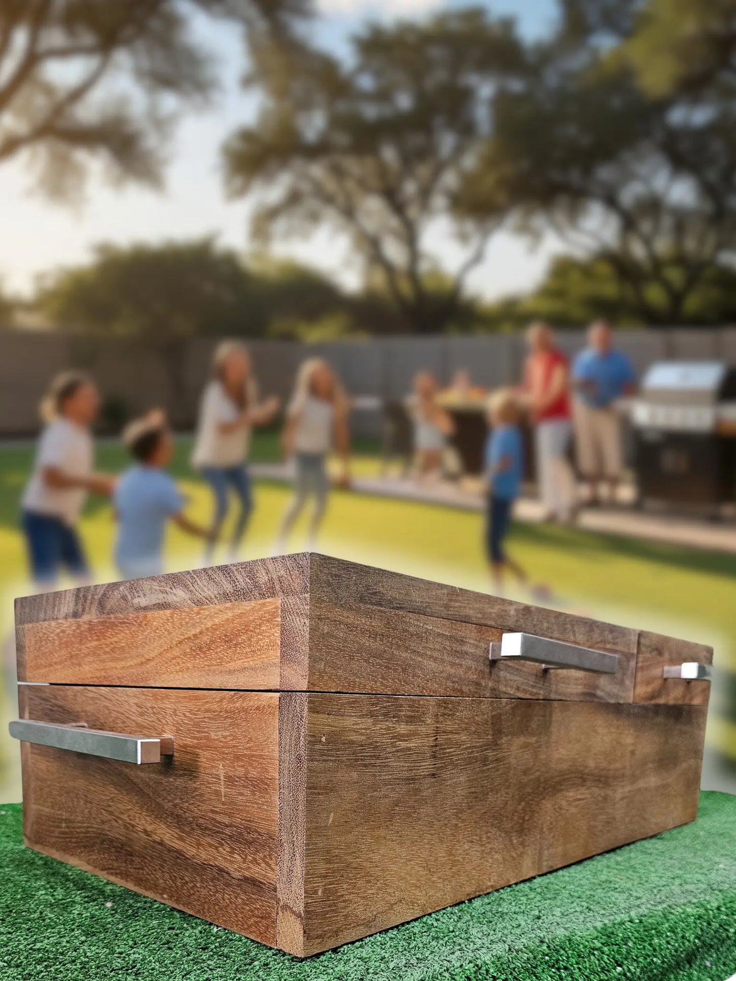 Caja parota sólida doble inserto 30x35x17 cm con tabla para carne asada y Grill Box