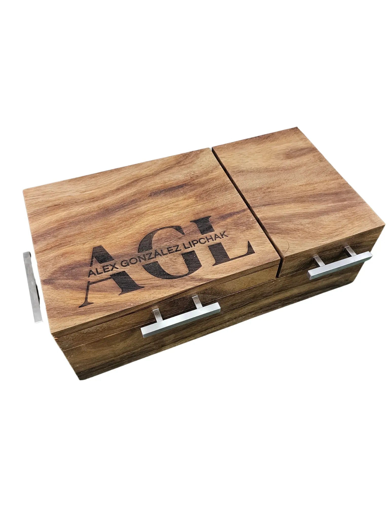 Caja parota sólida doble inserto 30x35x17 cm con tabla para carne asada y Grill Box