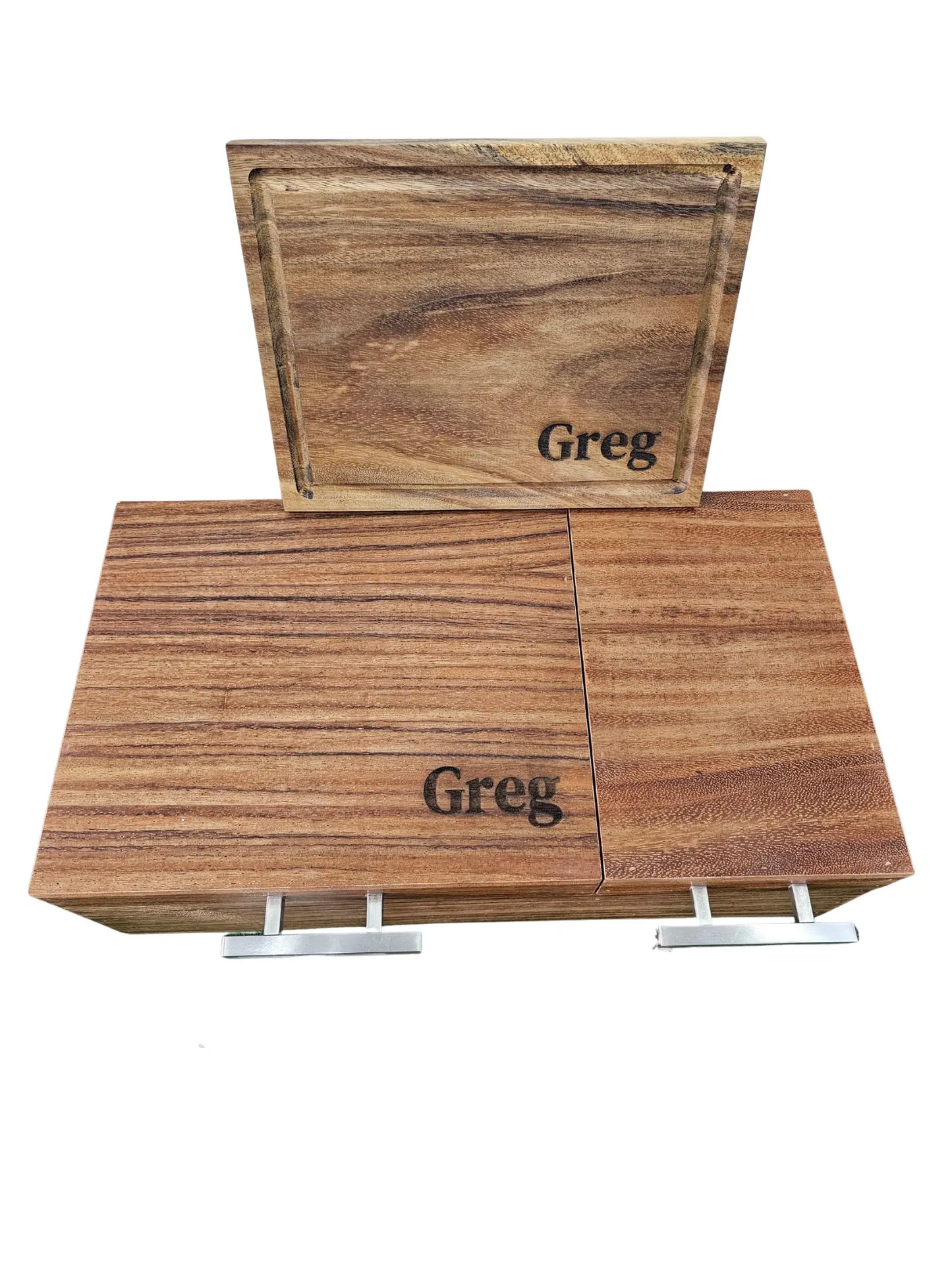 Caja parota ligera doble inserto 30x35x17 cm con tabla para carne asada y Grill Box
