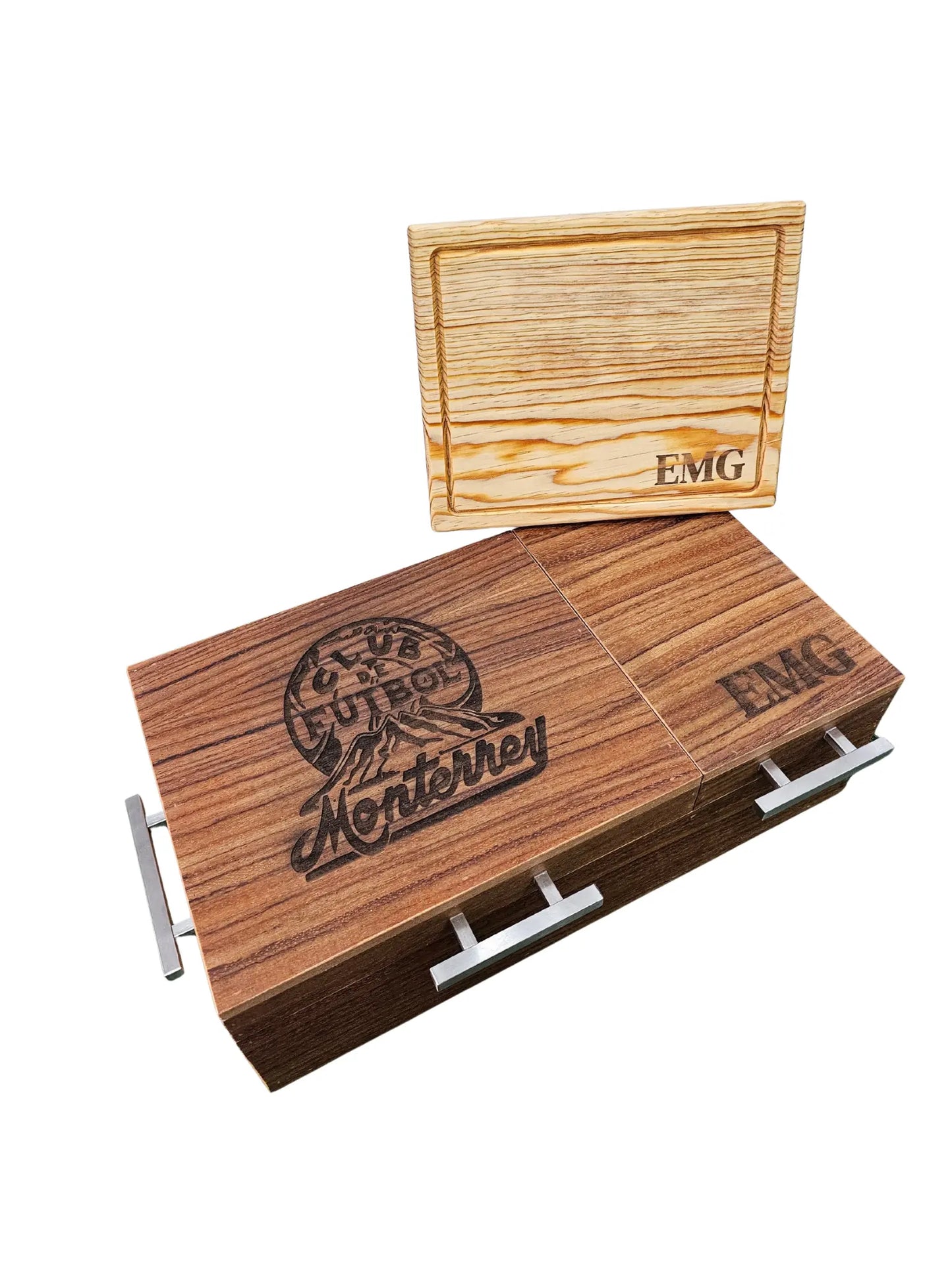 Caja parota ligera doble inserto 30x35x17 cm con tabla para carne asada y Grill Box
