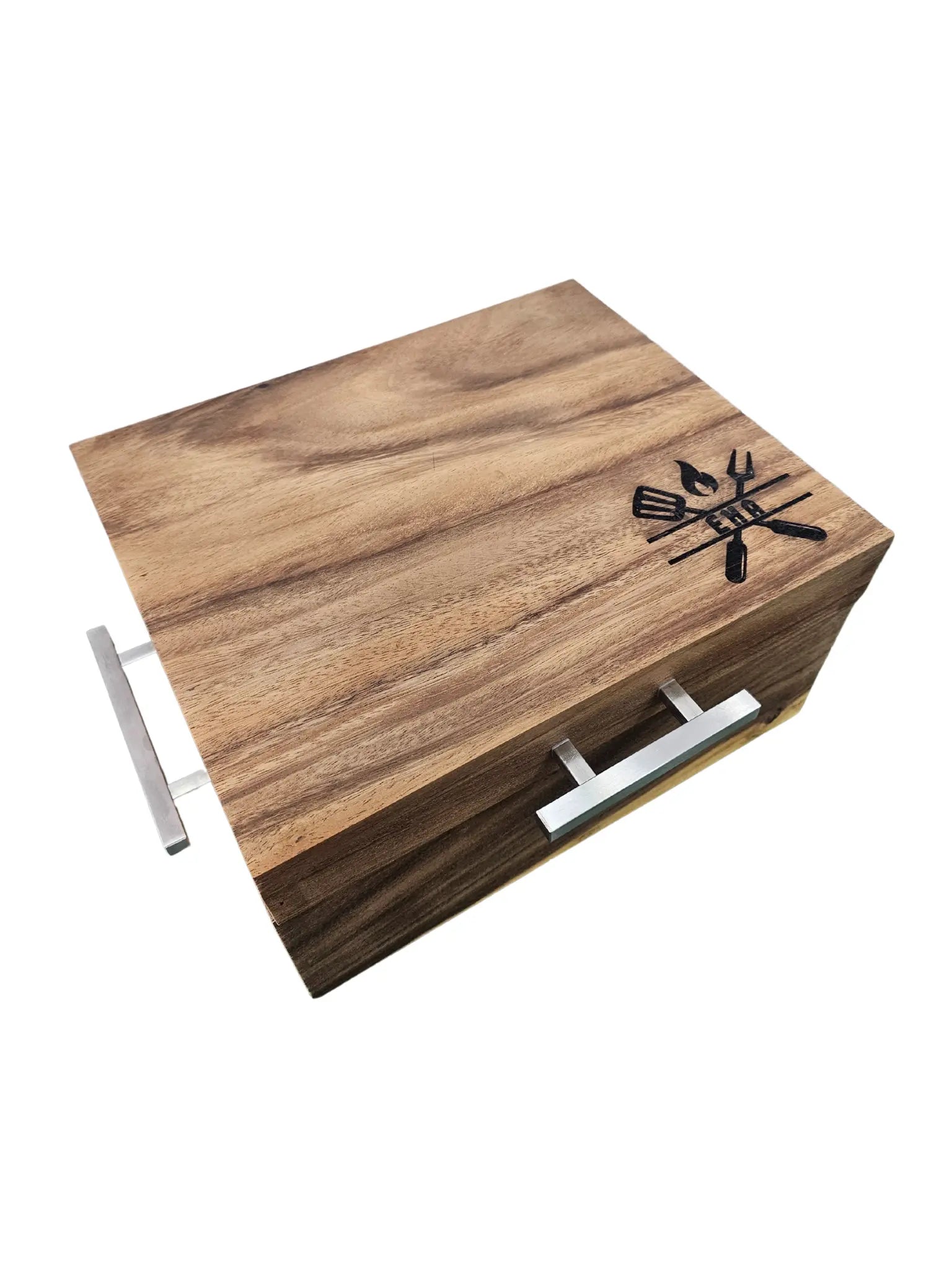 Caja parota sólida 30x35x17 cm con tabla para carne asada y Grill Box