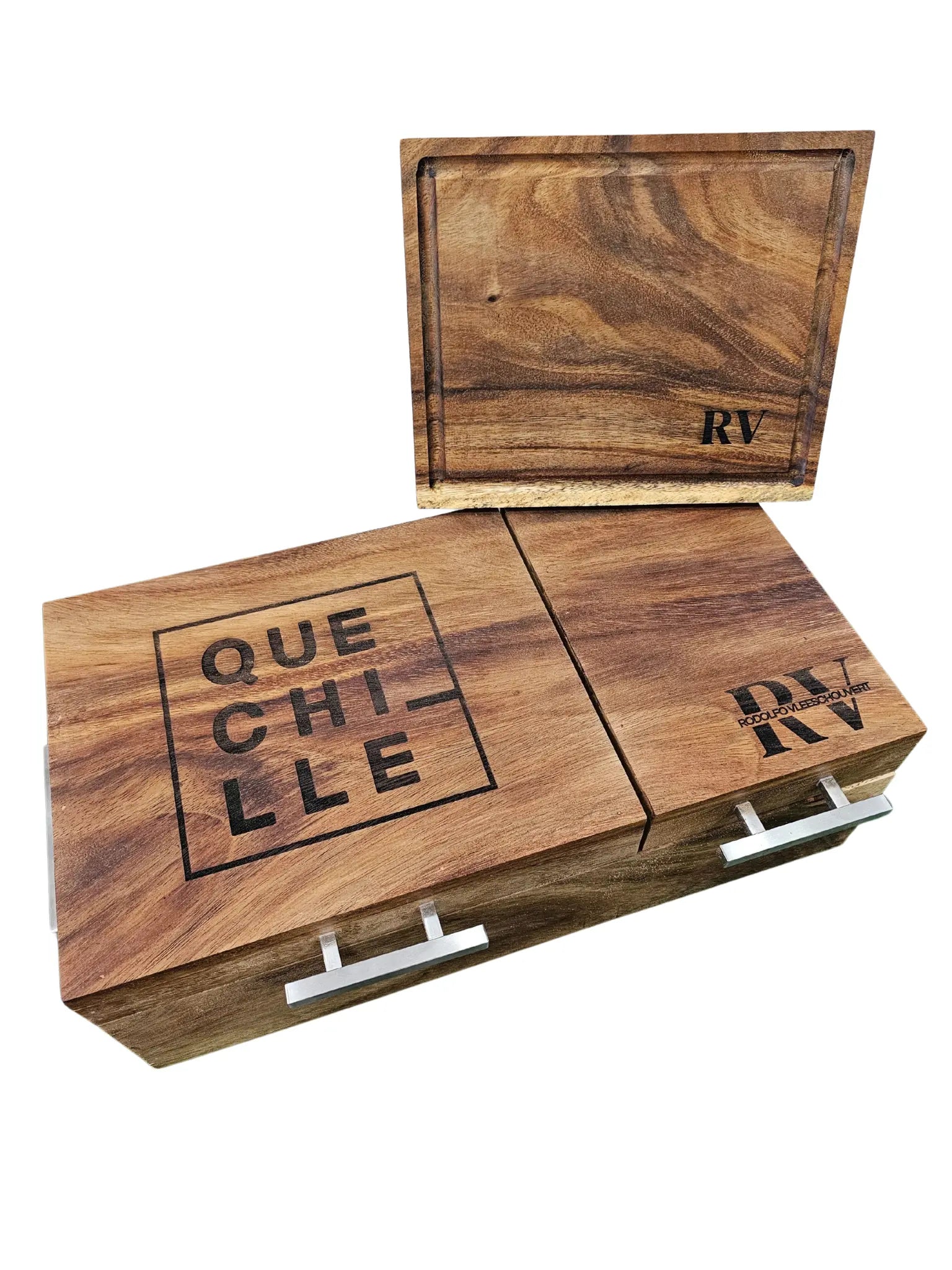 Caja parota sólida doble inserto 30x35x17 cm con tabla para carne asada y Grill Box