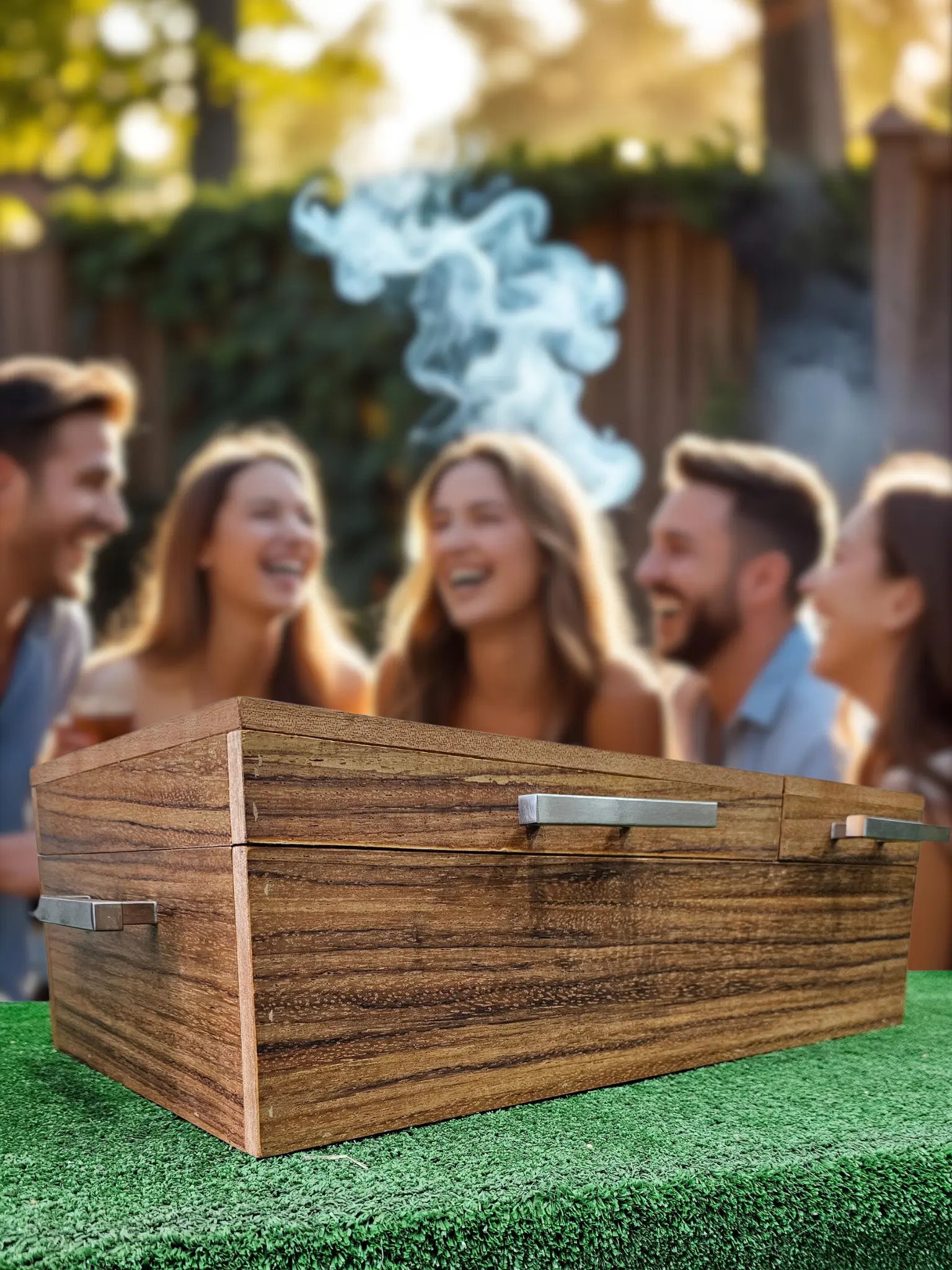 Caja parota ligera doble inserto 30x35x17 cm con tabla para carne asada y Grill Box