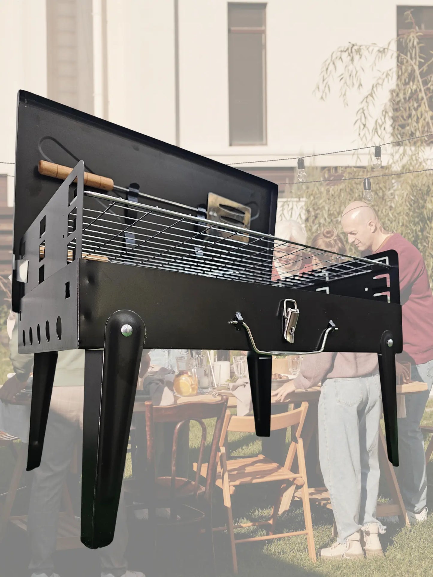 Asador Portátil de Acero para Carne Asada con Utensilios